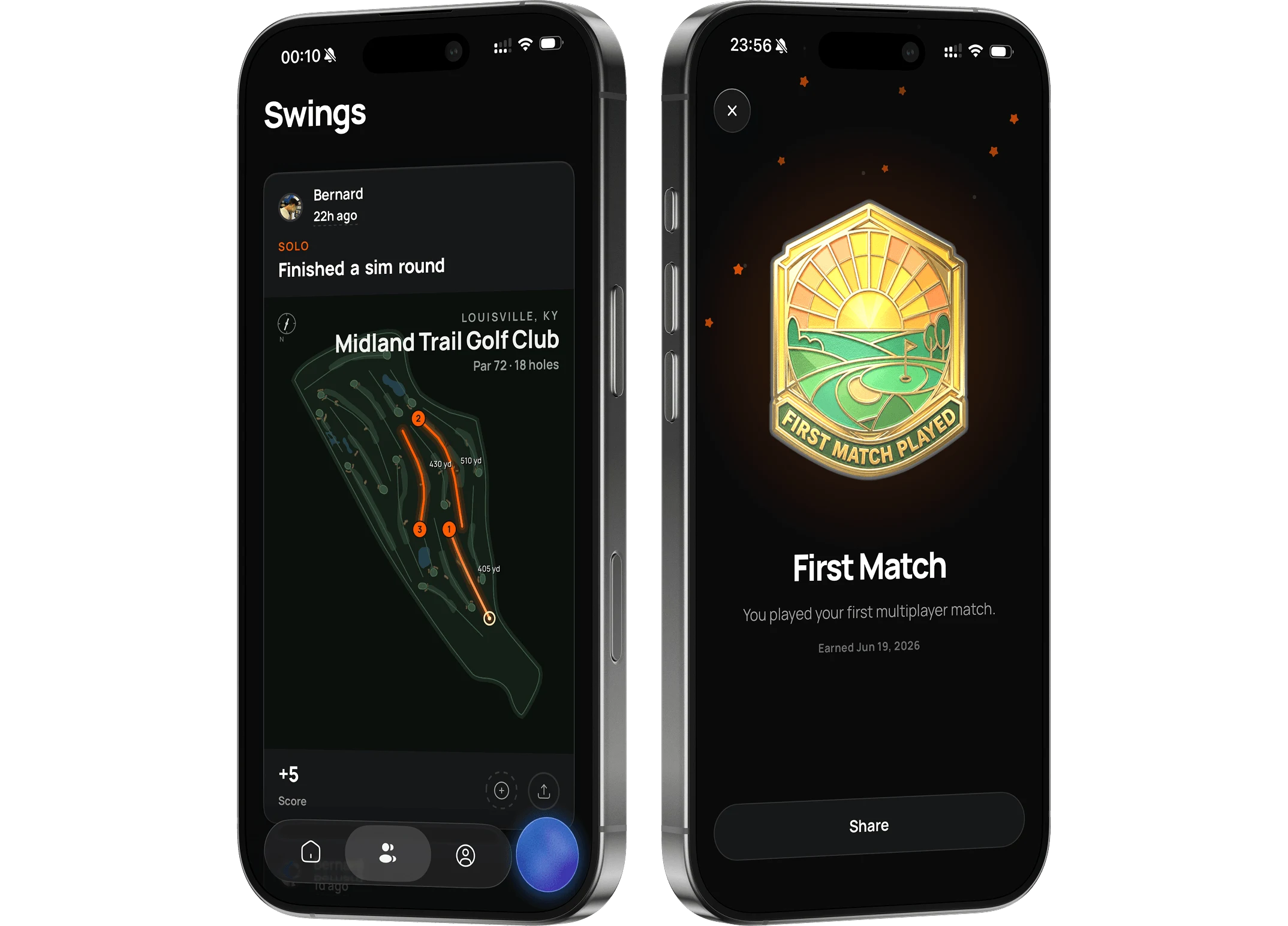 Bewaarde rondes, scores en badges in de app
